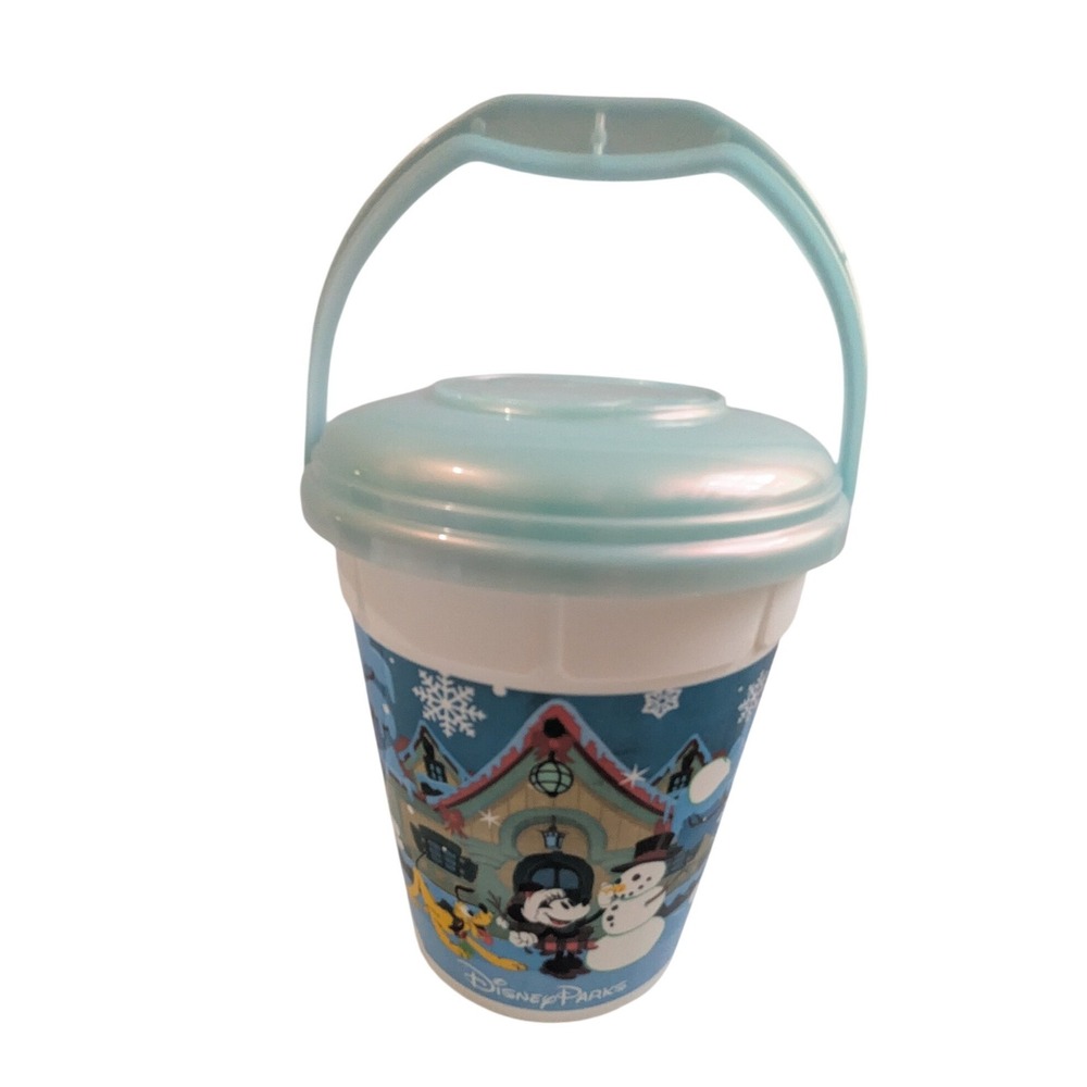 Disney Parks Christmas Mickey Pluto‎ Donald Popcorn Bucket Blue Iridescent Lid